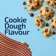 (Cookie Dough) Chocolate chip cookies with 'Cookie Dough Flavour' text on a blue background