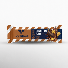 (Cookie Dough) Protein bar packaging with 'Fortified' branding on a white background