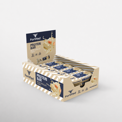 (White Chocolate Peanut) Box of Fortified Protein Bars on a light gray background