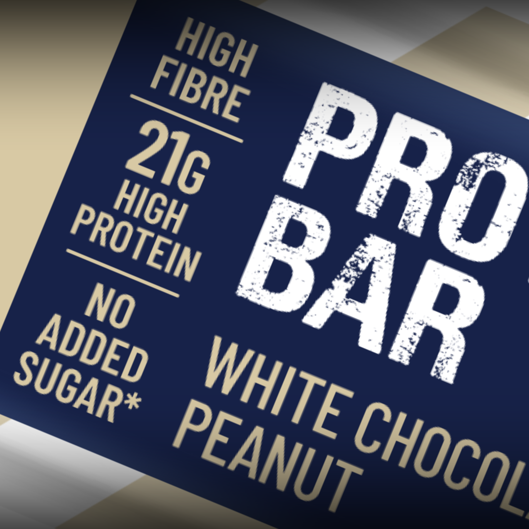 (White Chocolate Peanut) Protein bar packaging with text highlighting nutritional information and flavor.